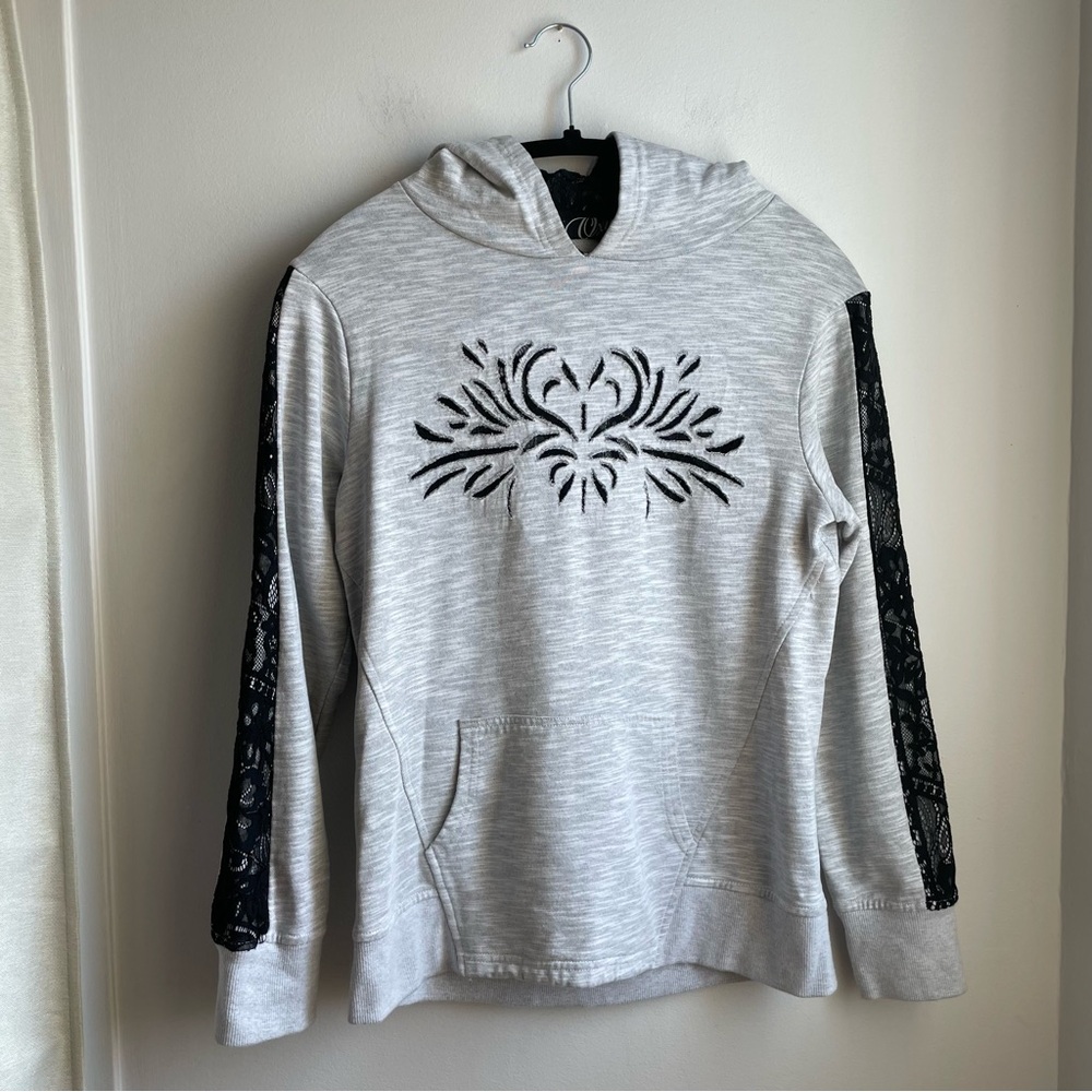 Grey Hoodie with Black Lace details-Whimsigoth-size M